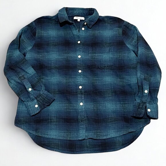 Madewell Tops - Madewell Plaid Button Down Shirt Green Blue Flannel Size M